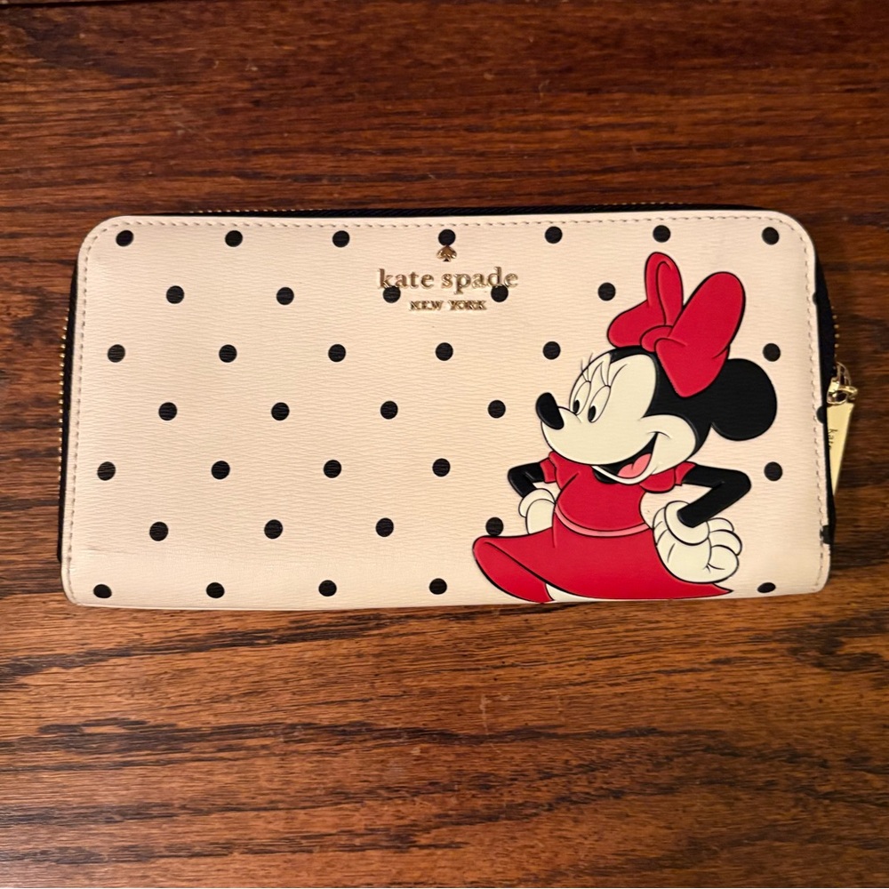 NWOT Kate Spade Disney X Minnie Mouse Continental Wallet Polka Dot Black White‎